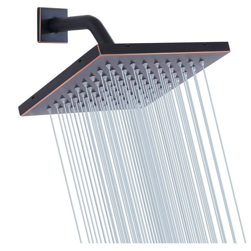 GGStudy Shower Head GGStudy 8 inch Square Rain Stainless Steel High Pressure Oil Rubbed Bronze Shower Heads Rainfall Bath Shower Self-cleaning Silicone Nozzle - Image 1